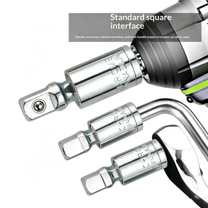 3 Piece Chrome Vanadium Steel Socket Wobble: Extension Bar Set 360 Rotation Auto Repair DIY