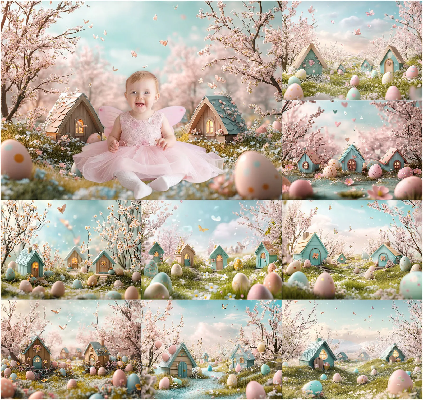 Mehofond Easter Cottage Background Photography Spring Floral Egg Butterfly Decoration Holiday Kids Baby Portrait Backdrop