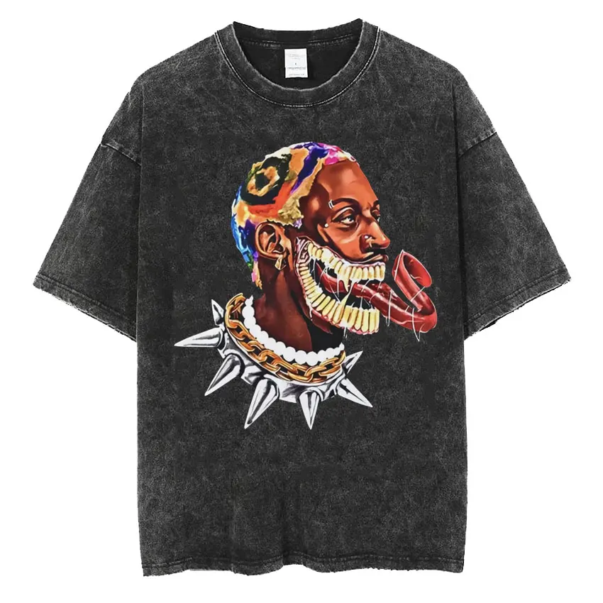New Arrival Mens Clothes Washed  Tee Shirt T-Shirts Men Tshirt for Men Ropa Hombre Dennis Rodman Classic Rare Black Homage