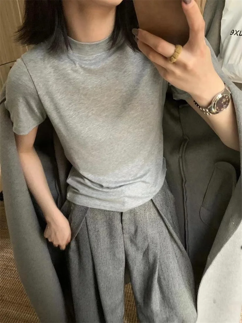 تي شيرت أبيض غير رسمي ort Sve للسيدات بياقة عالية METWO 2062 أوائل الخريف جديد Sle تخفيف Sle فضفاض مناسب للسيدات