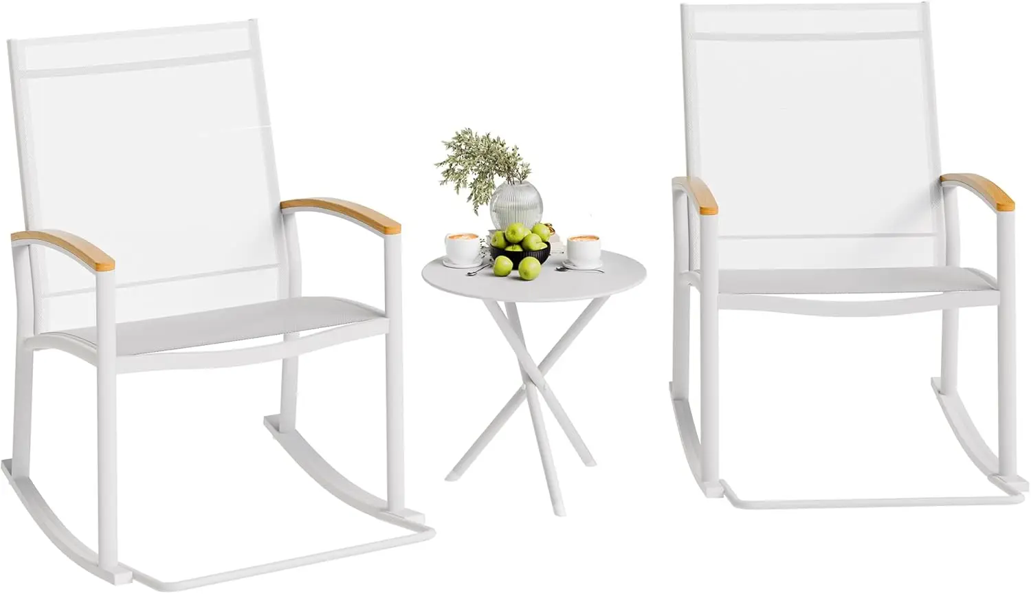 Outdoor Rocking Bistro Set, Textilene Fabric Small Outdoor Furniture, Front Porch Rocker Chairs Conversation Set with Table for