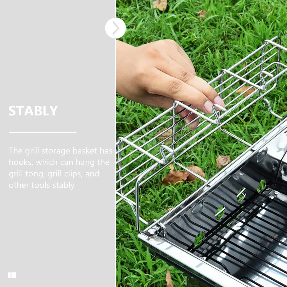 

2pcs Stainless Steel Grill Storage For Barbecue Tool Organizer Seasoning Bottles Holder Rack Outdoor Bbq Hanging Basket Kitchen