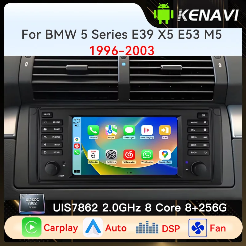 Car Stereo Radio For BMW 5 Series E39 X5 E53 M5 1996‑2003 Wireless Carplay Android Auto GPS Center Multimedia Player Head Unit