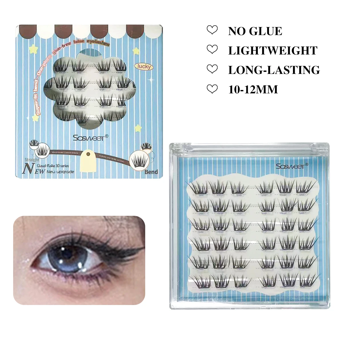 No Glue Self Adhesive Eyelashes Ultra Thin Natural Clusters Zero Touch False Lashes For Natural Look