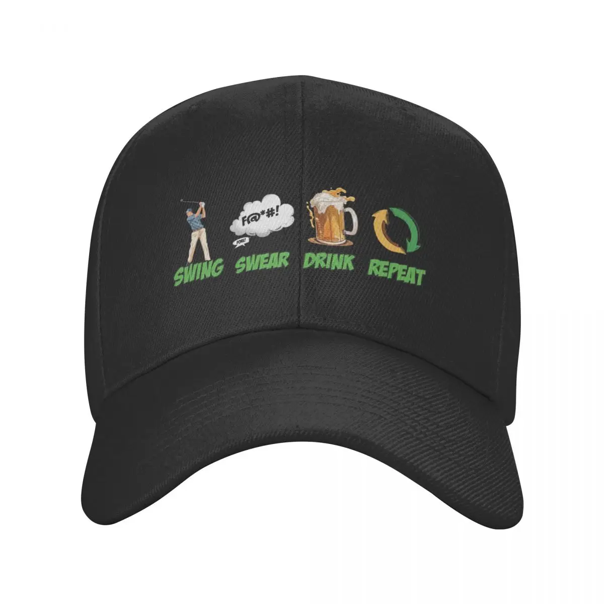 Swing Swear Drink Repeat Golf Humor Baseball Cap Sun Cap Designer Hat summer hat Caps Male Women's