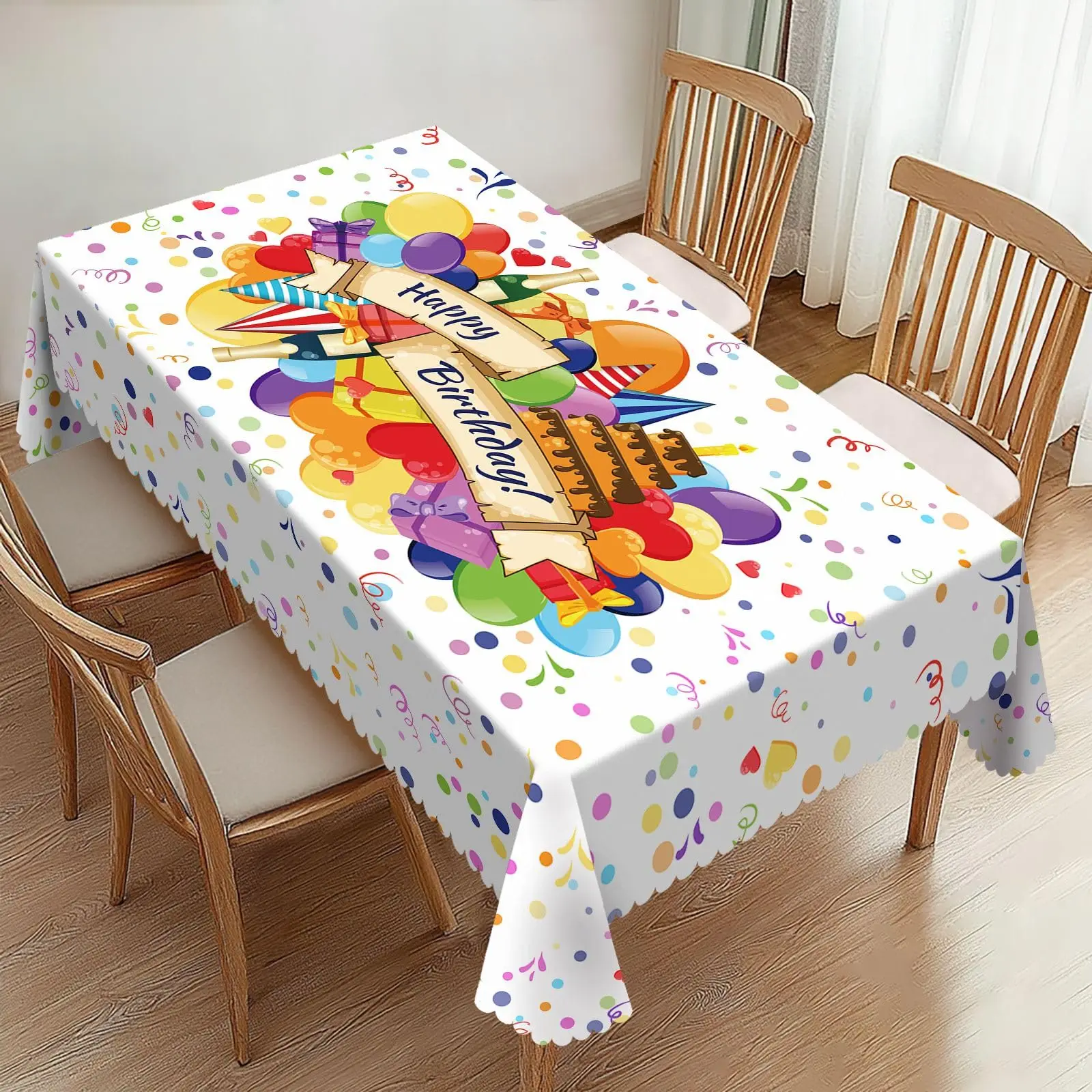 Colorful Happy Birthday Rectangle Tablecloths Cake Balloons Table Cloths  for birthday decoration，desk mat