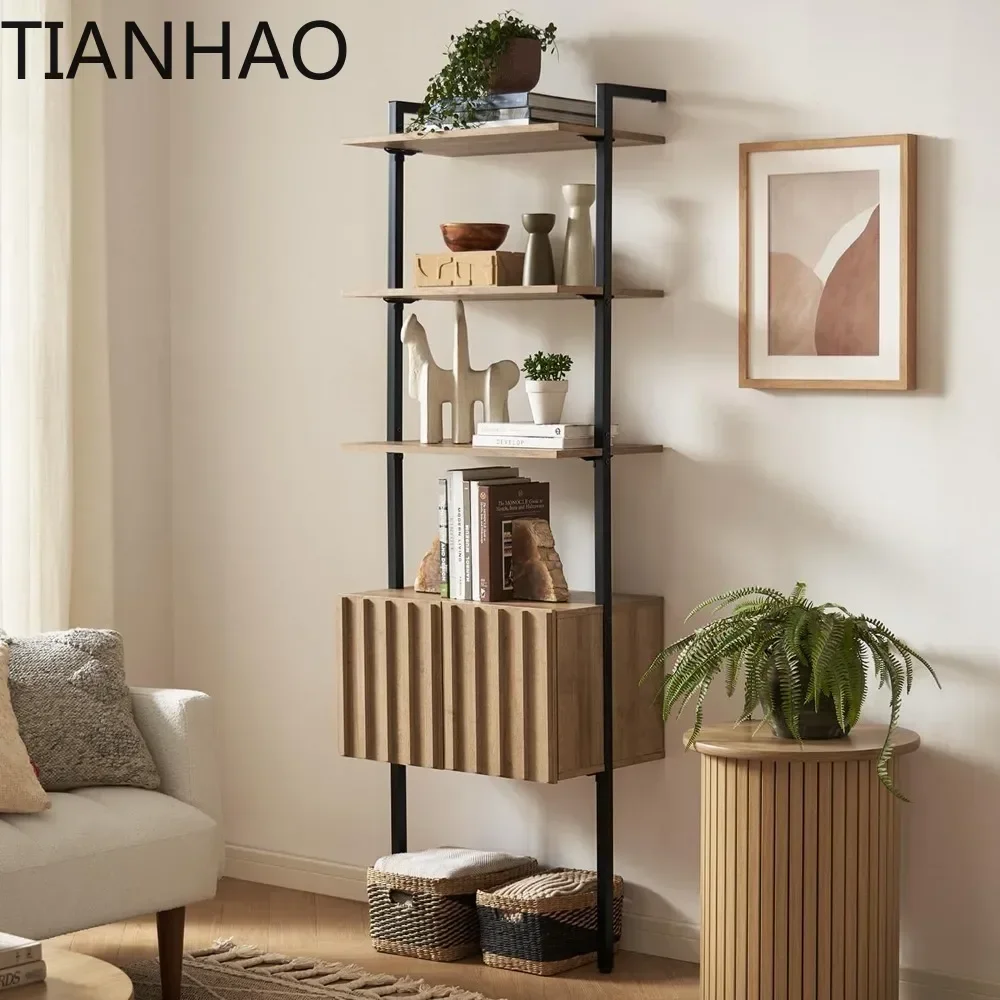 Norwin Ladder Book Shelf, Wall Bookshelf, Farmhouse Industrial Bookcase, Narrow Slim Organizer Display Shelves, Living Room
