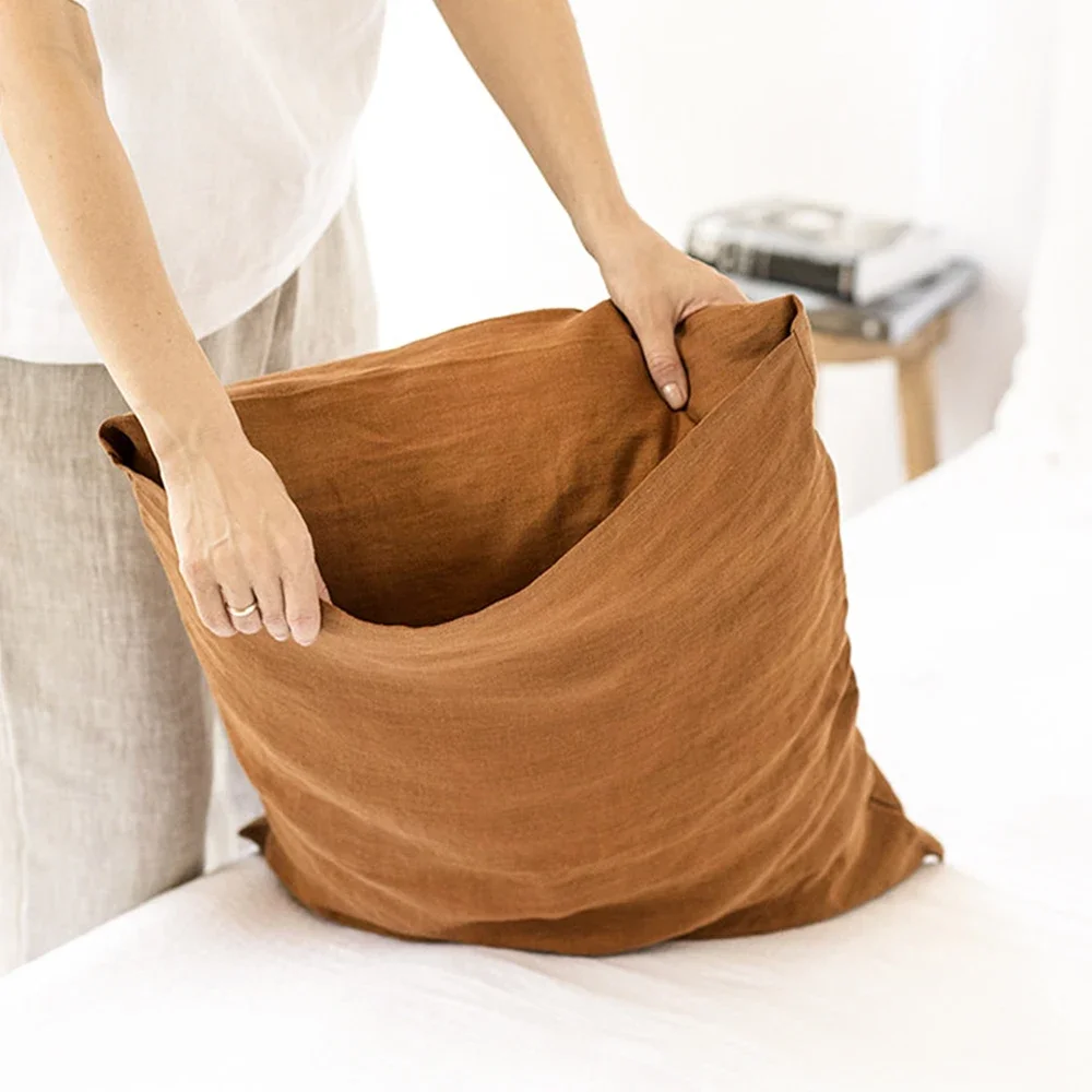 Set of 2 100%Linen Soft Breathable Pillowcase Decorative Square Throw Pillow Cover Various Size for Bed Couch Sofa Envelope