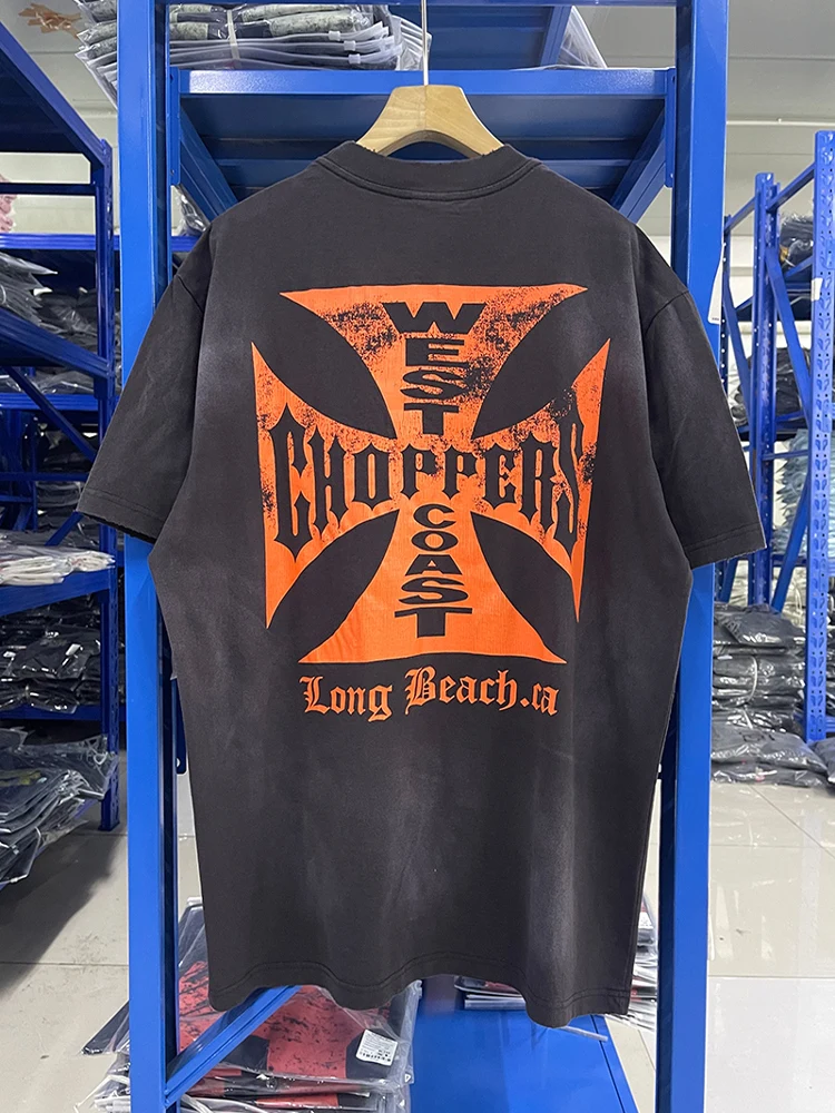 

Винтажная футболка West Coast Choppers с оранжевым крестом и рваным ор Свеком, круглая футболка свободного кроя Ne Youthful Trend, весна 2025 г.
