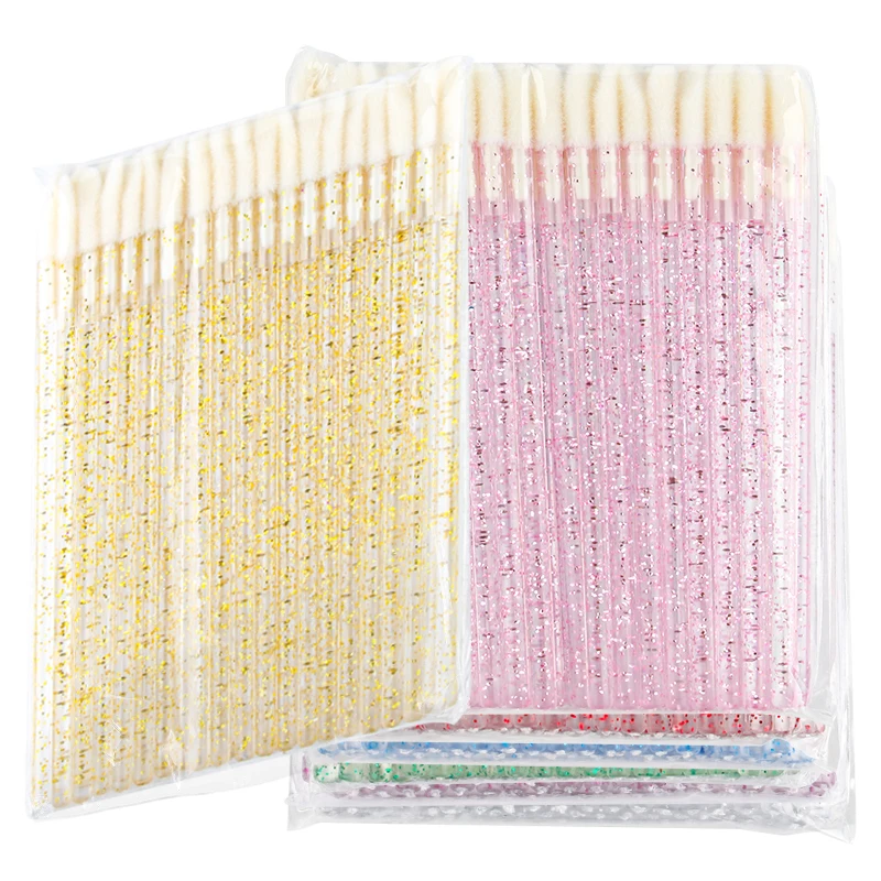 50 Uds. Hisopo de algodón para maquillaje de labios, aplicador desechable, cepillo para labios, limpiador de lápiz labial, varitas, accesorios cosméticos brillantes, cepillos de cristal