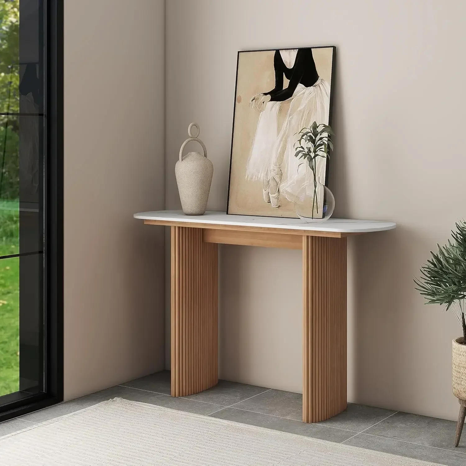 SHYFOY 47'' Mid Century Modern Console Table, Solid Wood Console Table, Sofa Table, Narrow Entryway Table for Hallway