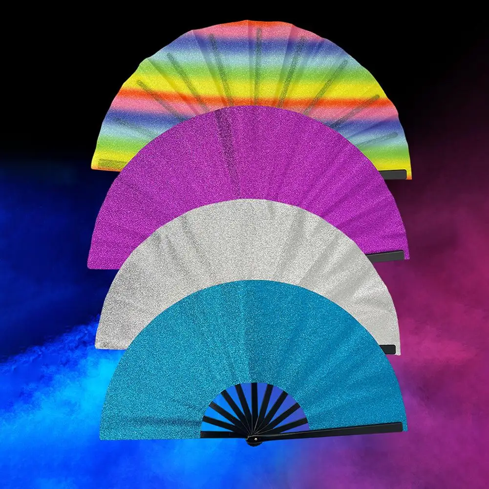 Large Folding Hand Rave Fan Chinease Gradient Colorful Chinese Line Fu Sound Stage Decor Fan Dancing Festival Snap Kung Fol N2V0
