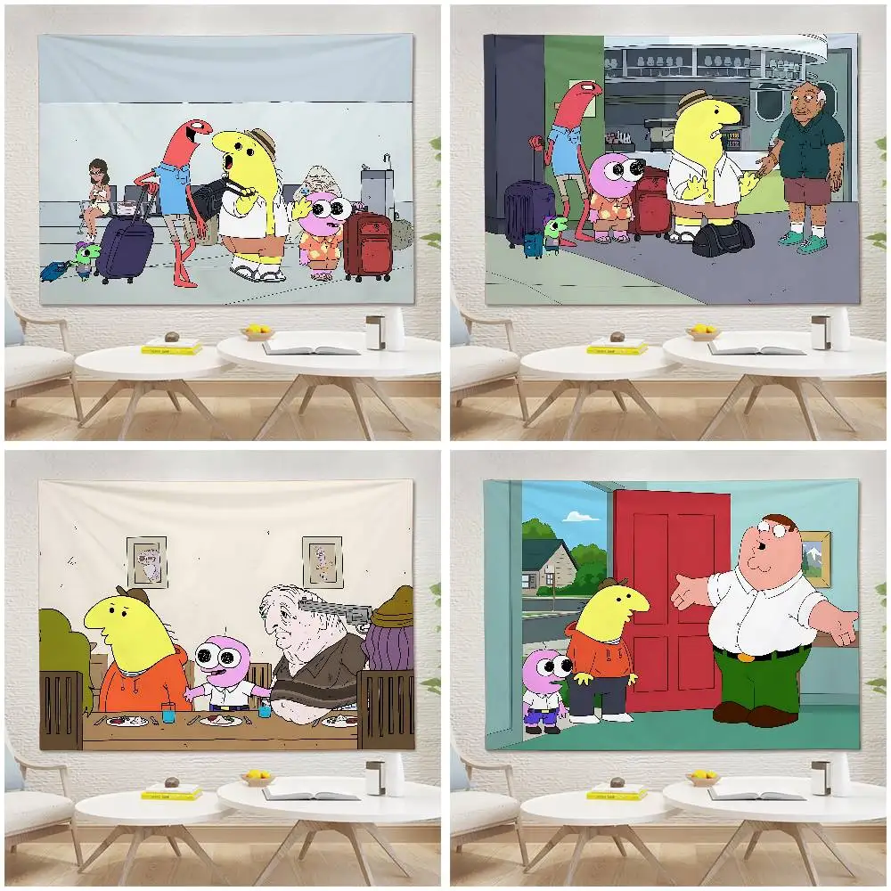 Cartoon S-Lächelnde Freunde Wandteppich Wandbehang Wandteppich Art Deco Decke Vorhang Hängen Zu Hause Schlafzimmer Wohnzimmer Dekor