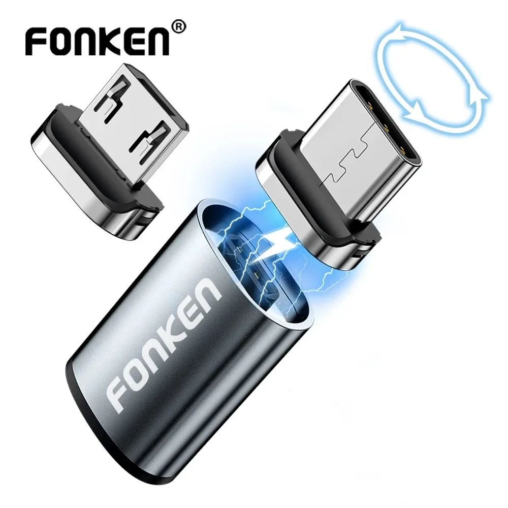 Fonken Magnetic Cable Plug Tip USB Cable Connector Type C Magnetic Charge Adapter Micro USB Magnet Cable Converter Charger Tip