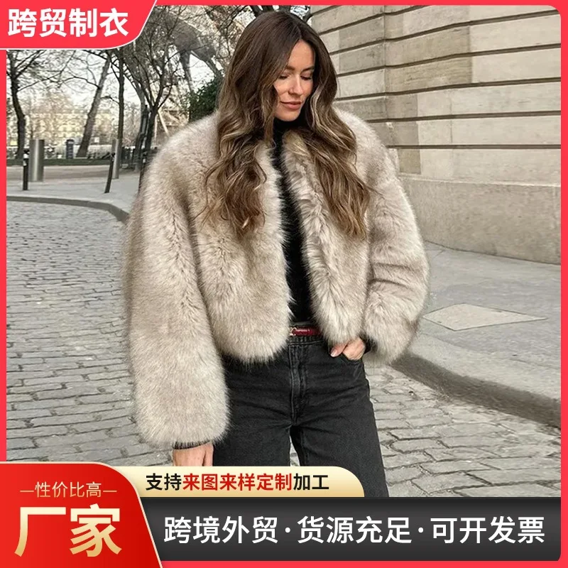 Chic Street Blogger Fashion Girls 2026 Winter Trendy Faux Raccoon Fox Fur Coat Jacket Women Thick Warm Cropped Fluffy Overcoats