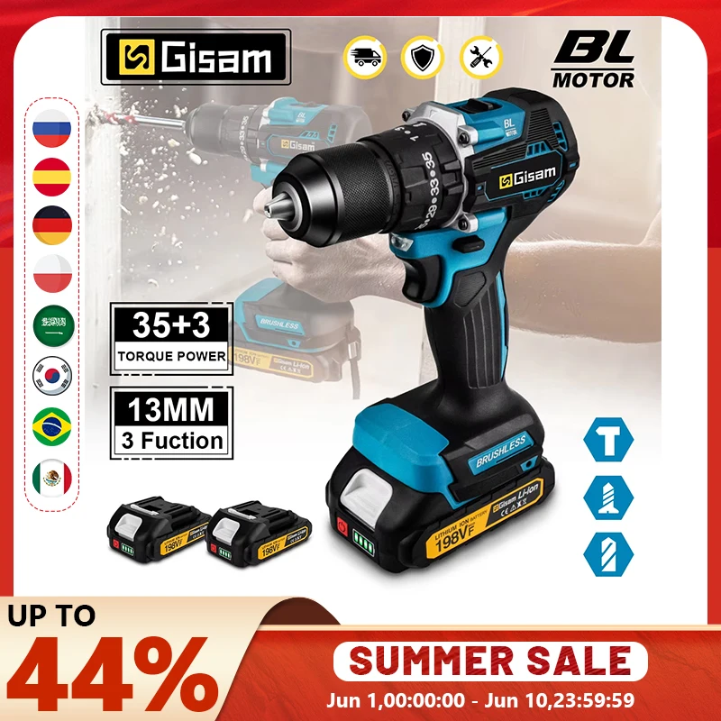 Gami 65N.m 13MM 35 + 3 couple perceuse à percussion électrique sans brosse tournevis électrique sans fil outil électrique pour Makita broche de batterie 18V