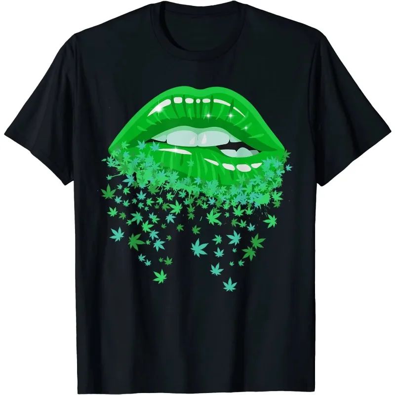 Camiseta de regalo para amantes de las hojas, bote de malas hierbas, Cannabis, Marijuana, labios sexys