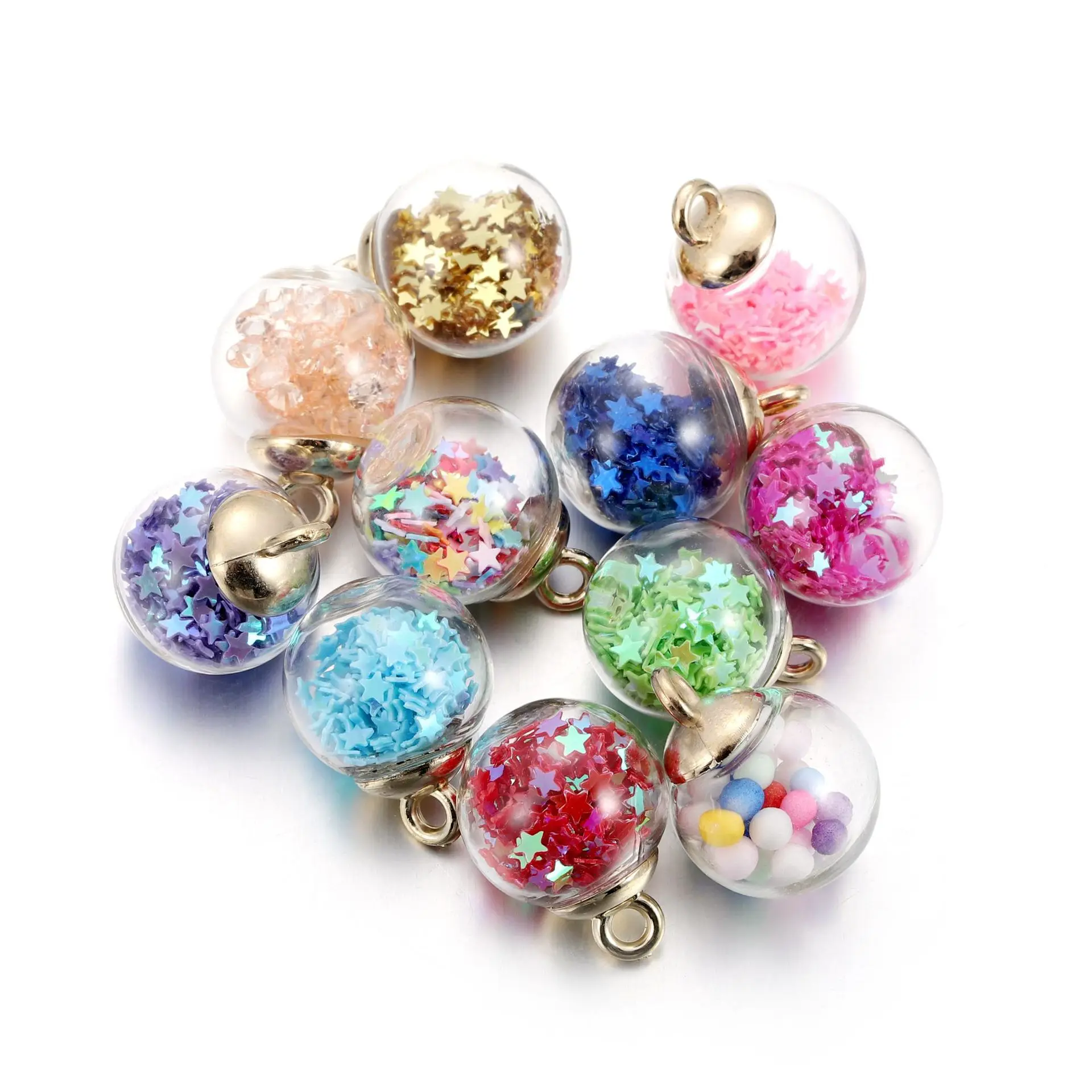 Pendentif boule de cristal à paillettes multicolores, bijoux faits à la main bricolage, accessoires polyvalents, vente en gros, 10 pièces