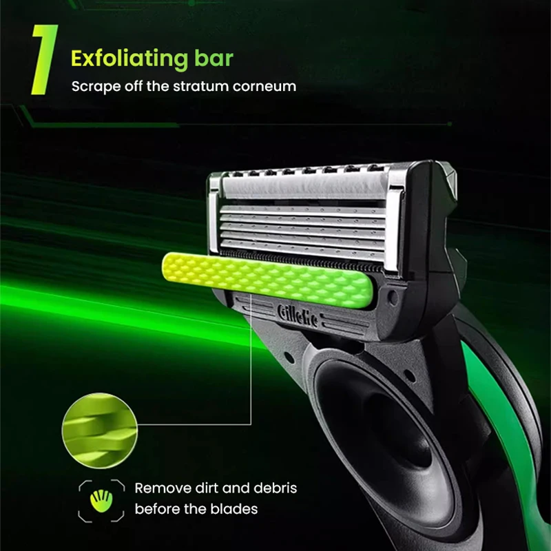 질레트 랩스 레이저 공동 브랜드 레이저 오로라 시리즈 플렉스디스크 블레이드, 각질 제거 바 포함, 5 레이어 블레이드, 1 핸들 2 면도기 헤드 1 스탠드