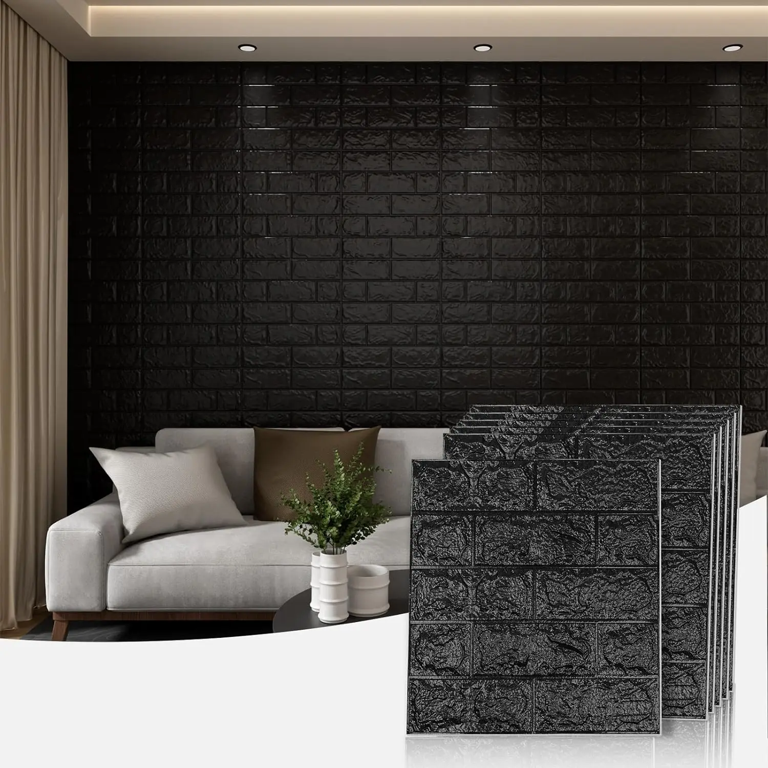 Paneles de pared 3D, papel tapiz de piedra de espuma XPE, paneles de pared de ladrillo de imitación texturizados, negro, 30 piezas