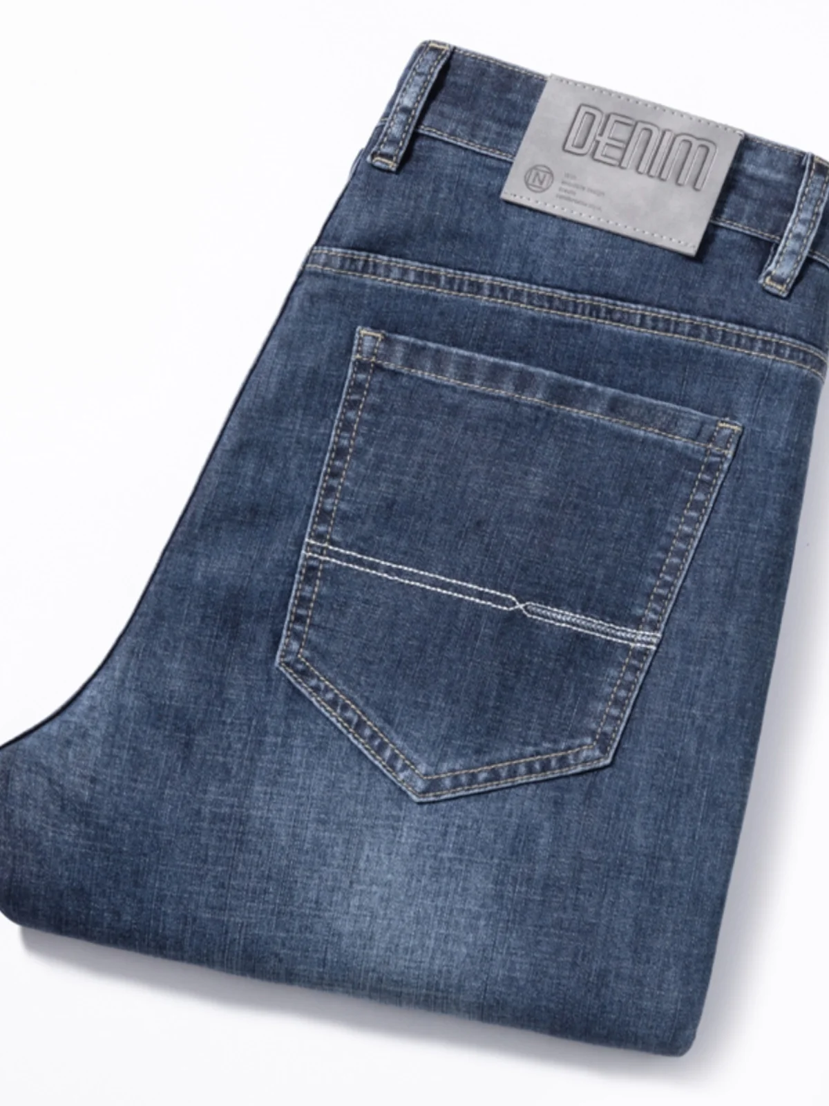 

Spring New Style High-End Slim Straight Stretchy Men's Jeans Mid-Waist Washed Versatile Simple Long Trousers Trendy