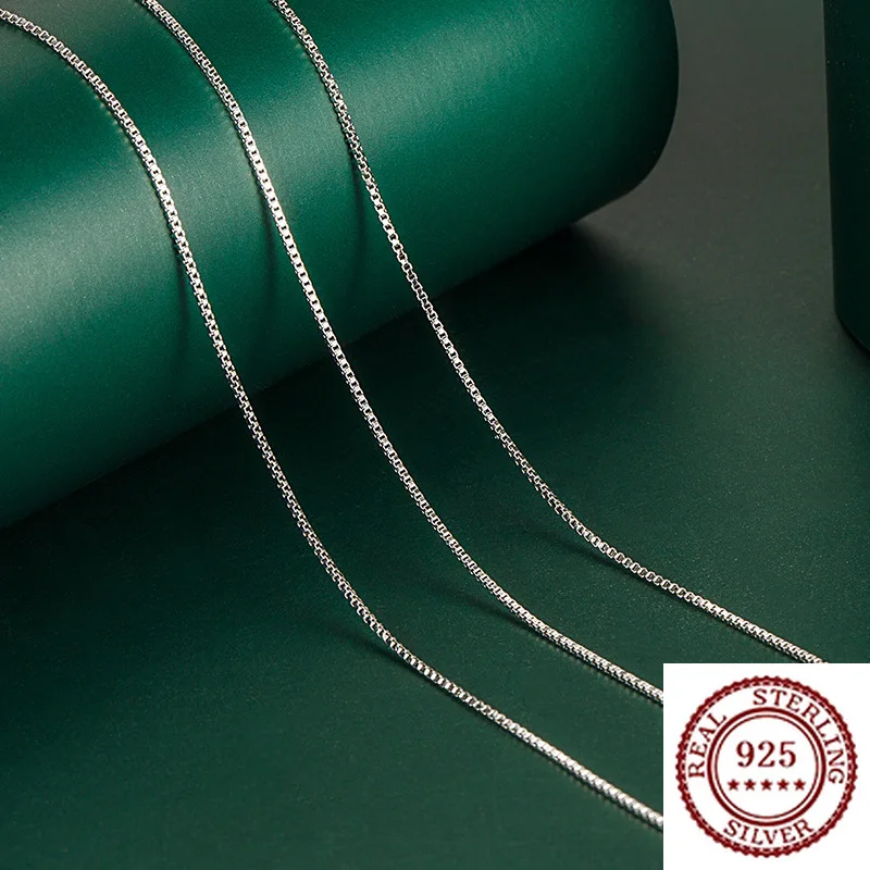 

925 Sterling Silver Fashion Box Chain Necklace, Women's Silver Chain with Pendant Jewelry, Single Chain Bare Chain Sweater Chain