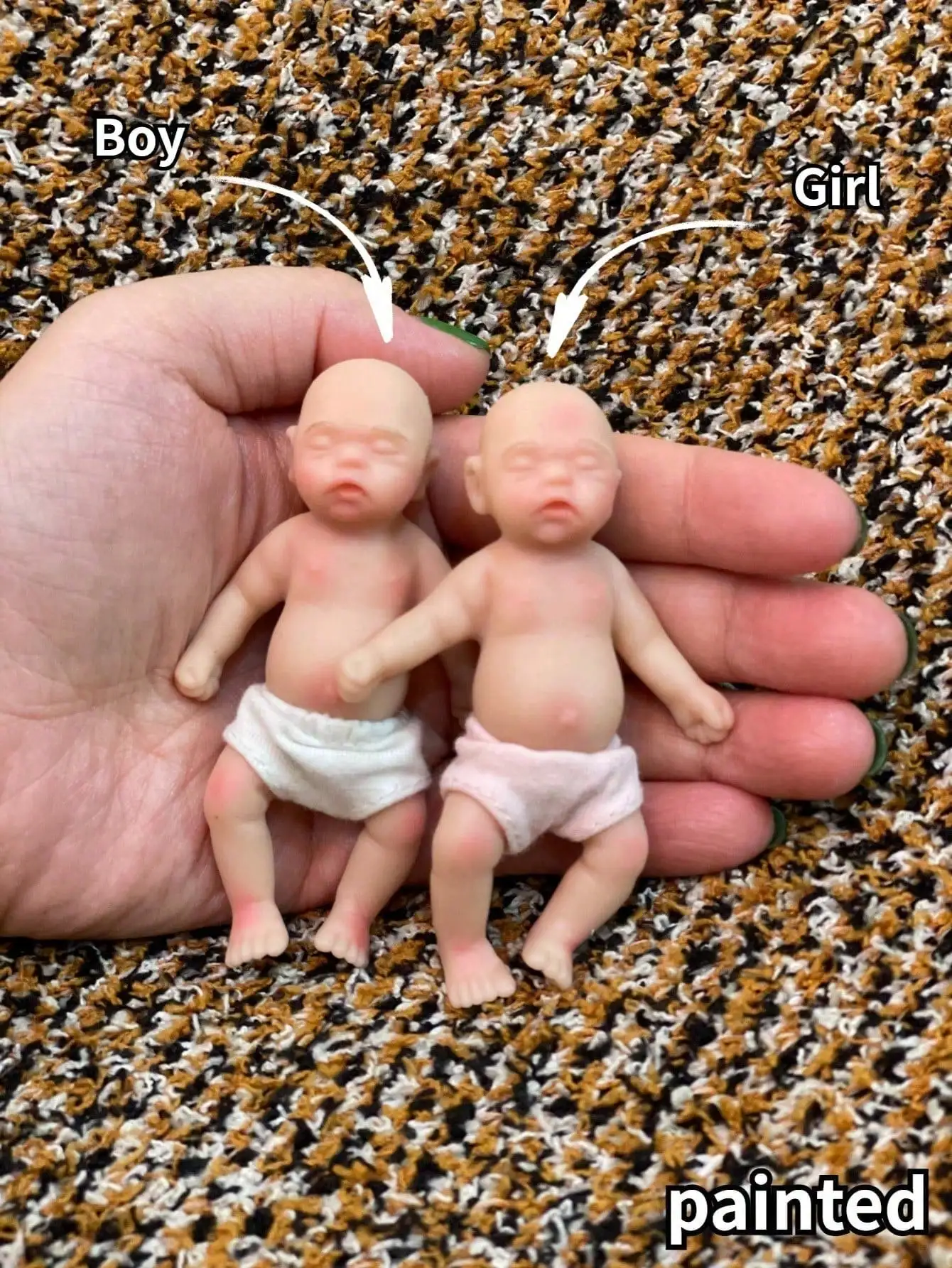 Saskia 1-delige mini-siliconen herboren pop van 3,15 "/8 cm |   Realistische palmformaat massieve siliconen pop |   Geschilderd speelgoed voor pasgeboren meisje/jongen