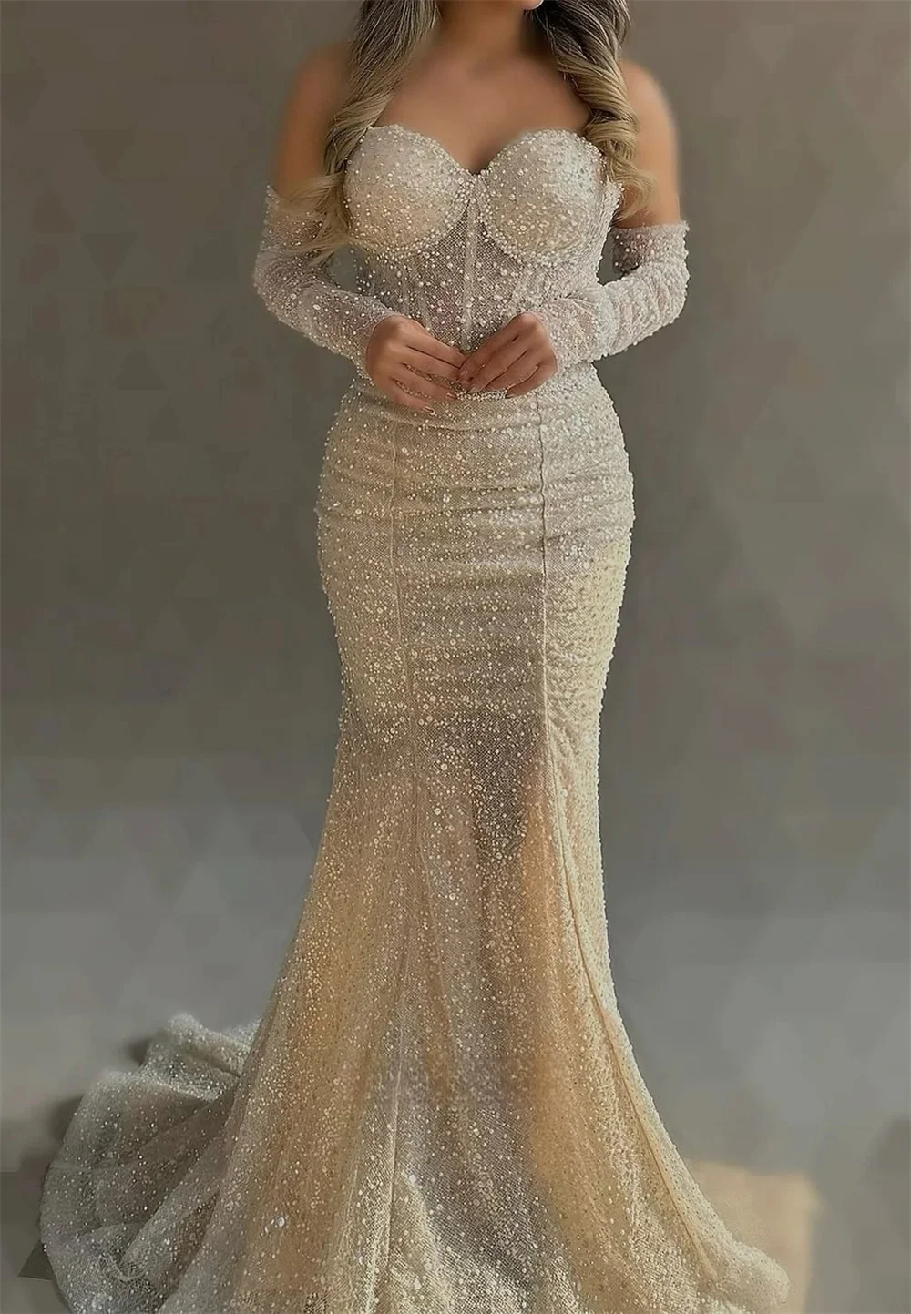 Mila Mermaid Beaded Prom Dresses Detachable Sleeves Customized Evening  Dresses Strapless Floor-Length vestidos de fiesta 2025