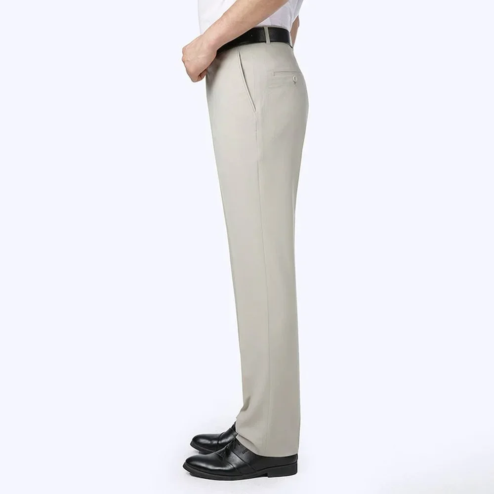

Лето 202, устойчивые к морщинам эластичные костюмные брюки, мешковатые мужские платья, деловые повседневные брюки, офисные официальные брюки, большой размер 29-44