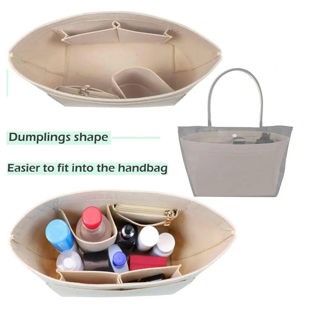 Purse Organizer Insert Felt Multi-compartment Handbag Organizer Bag Insert with Zippered Pocket Organizes Your Purse