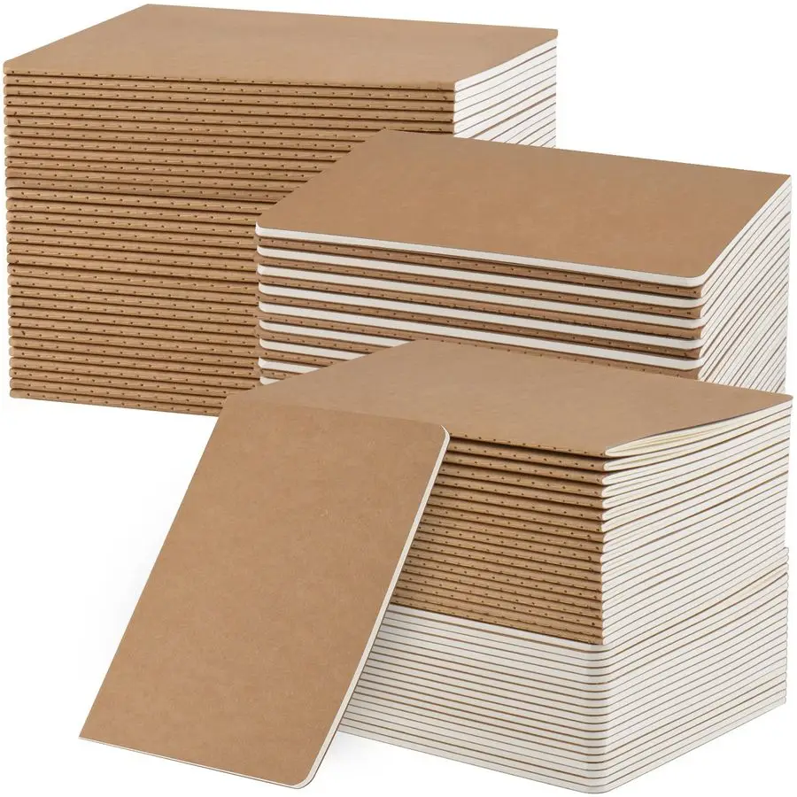 

Набор из 100 тетрадей формата А5 из крафт-бумаги, 8,15x5,5 дюймов, чистые блокноты для записей, тетради для работы, тетради для школы