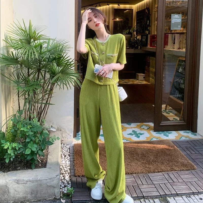 

Широкие женские брюки, комплект из двух предметов, индивидуальная акция с рукавами, роскошная стильная одежда, дешевые удобные полные женские брюки