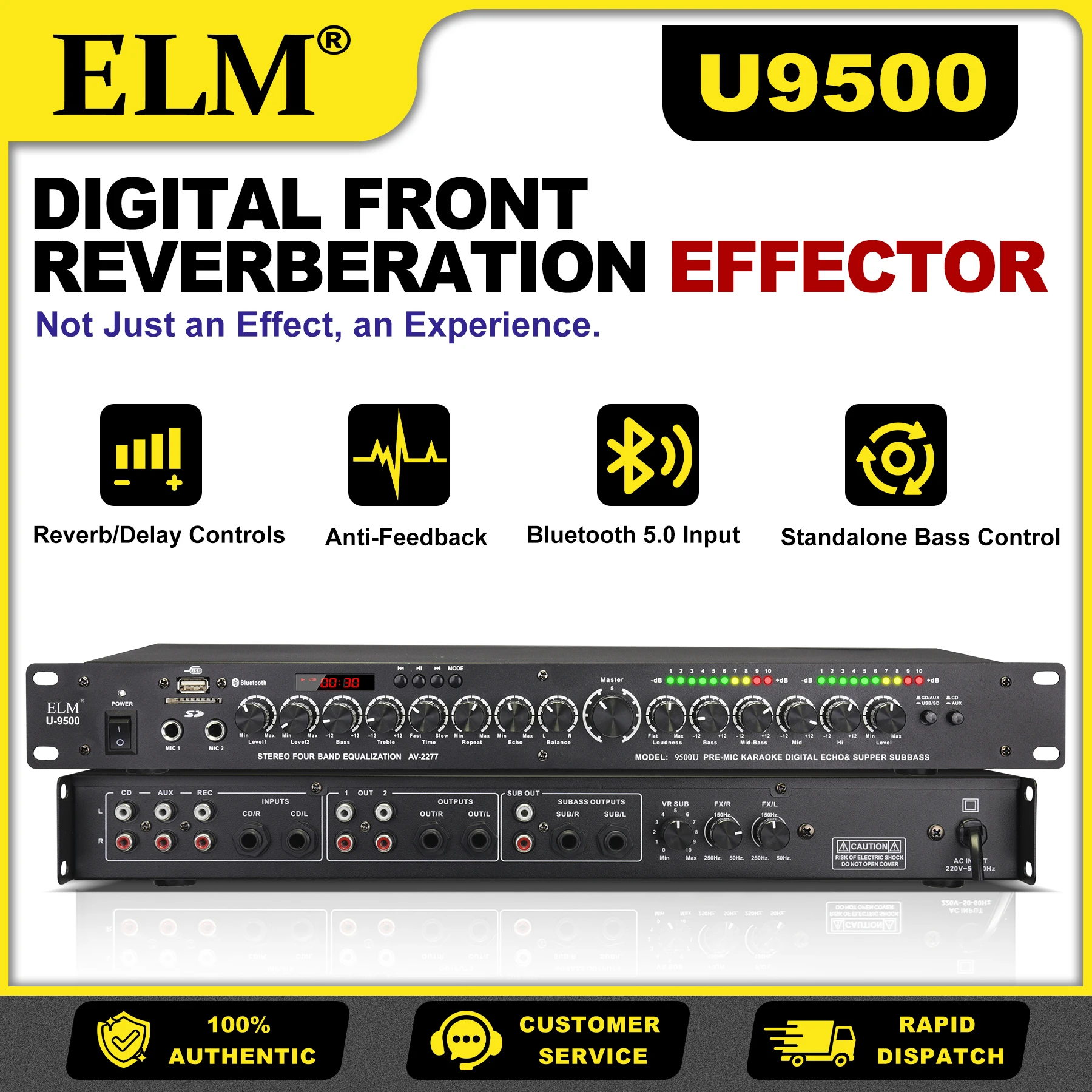 

U-9500 Professional DSP Audio Crossover Hub with Anti-Feedback Chip 6 Presets Bass Management Recording Karaoke Home KTV Studio