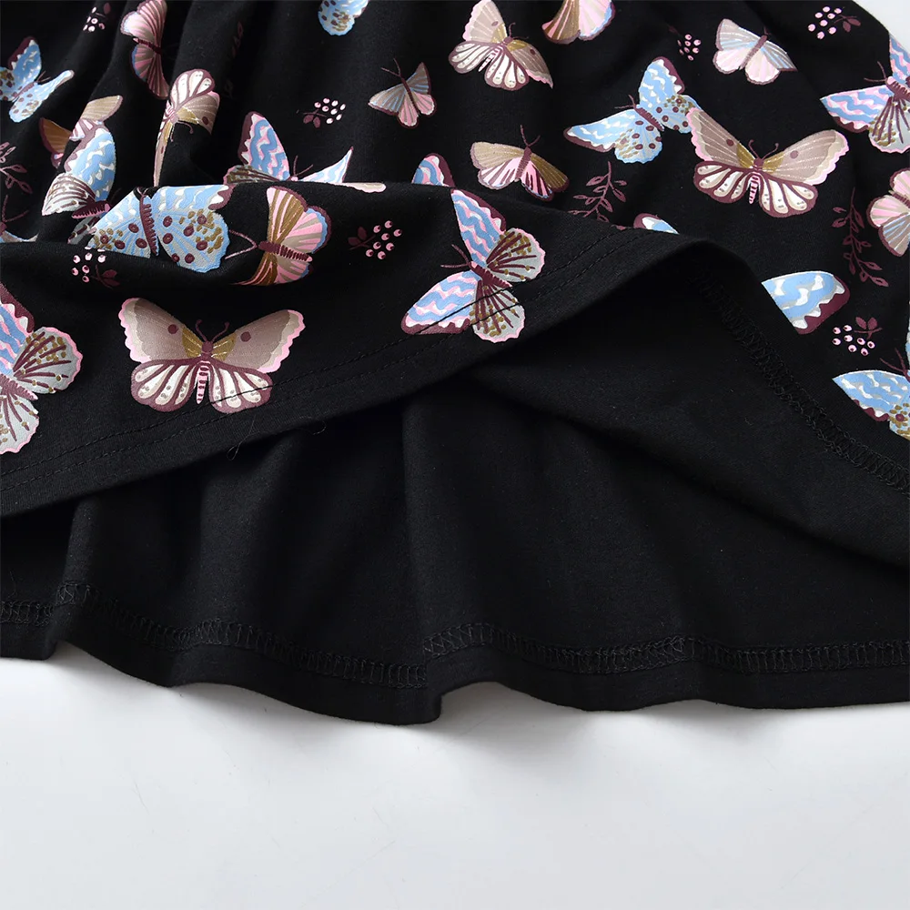 VIKITA Mädchen Langarm Herbst Frühling Kleid Kinder Schmetterling Pailletten Applizierte Glitzernde Bunte Stilvolle Baumwolle Freizeitkleider – Detail 6
