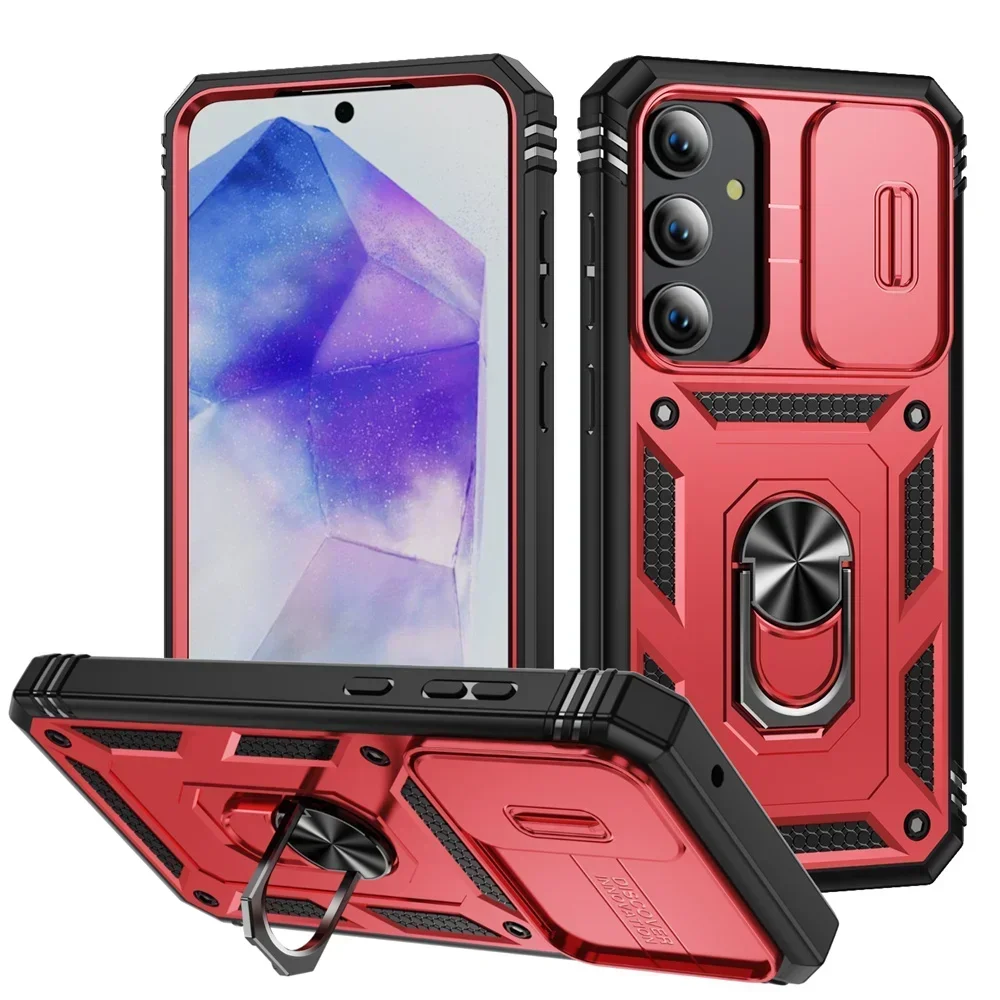 Case voor Samsung Galaxy S24 S23 S22 S25 Ultra Plus A17 A56 A36 FE 4G 5G Slider camera Beschermen 360 Volledige Bescherming Bracket Cover
