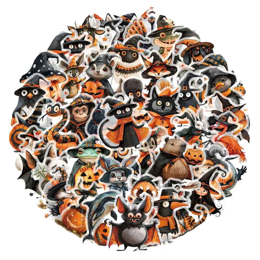 50PCS Cartoon Halloween Dress Up Pumpkin Head PET Plastic Stickers Laptop Phone Case Gift Decoration