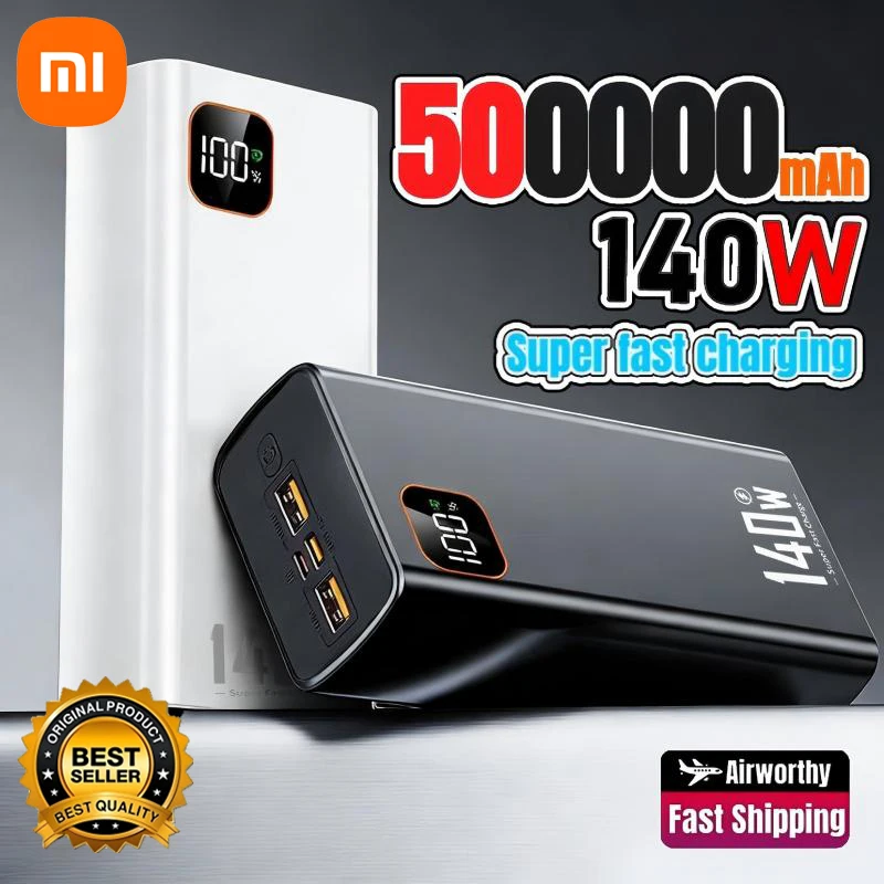 

Портативное зарядное устройство Xiaomi 140W 500000 мАч с ультра-высокой емкостью, супербыстрой зарядкой, сертификацией CCC, для iPhone и Samsung, новинка 2026 года
