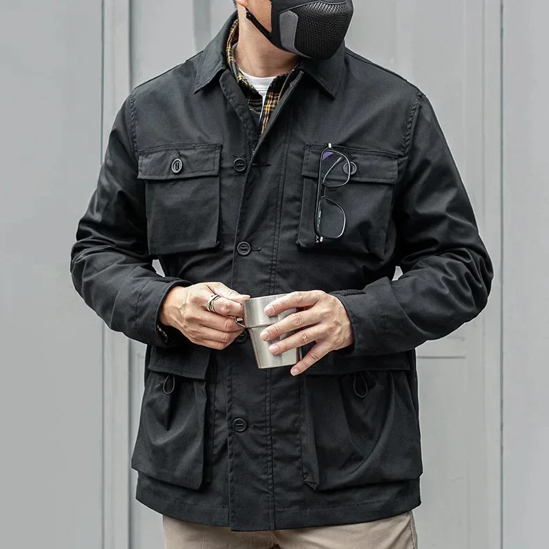 Safari Jacket Men Tactical Windbreaker Outdoor Multi-pocket  Vintage Casual Coats Spring Autumn Hiking Camo Amekaji Hunter - Image 5