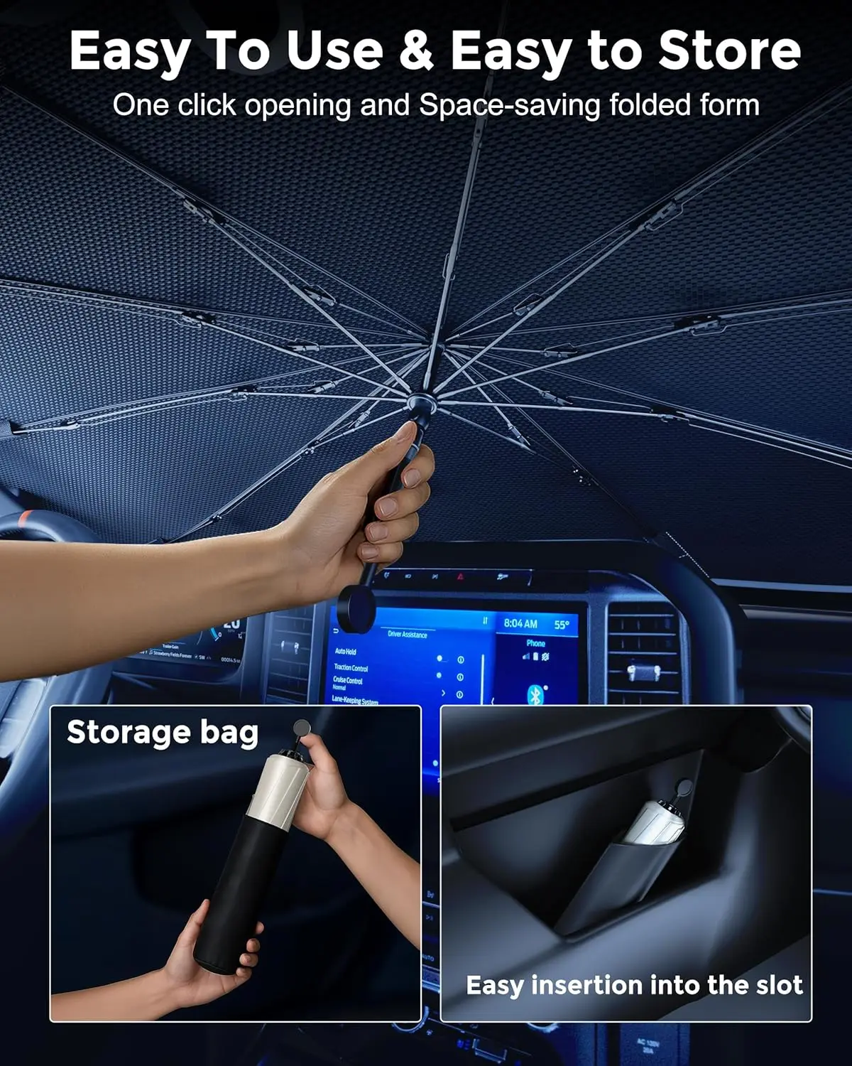 2025年改良型トラック用フロントガラスサンシェード - 5層アイスコーティングで99%のUVを遮断、360度で車内を冷却 °   回転ハンドル