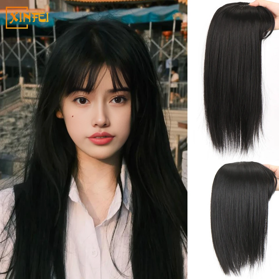 Synthetic Wig With Bangs Clip For Women's Fluffy Hair Increasing Hair Quantity Lightweight And Traceless Covering White Hair