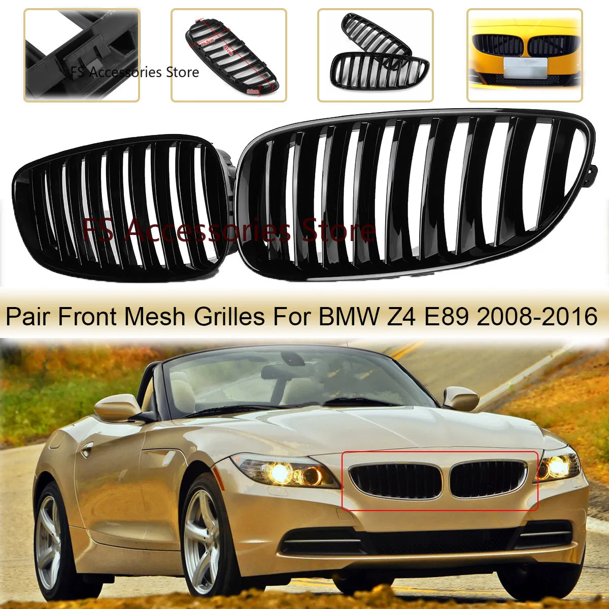 

Glossy Black Front Mesh Grilles Front Kidney Grille For BMW Z4 E89 2008-2016 Racing Grill Front Hood Grille 51137181547