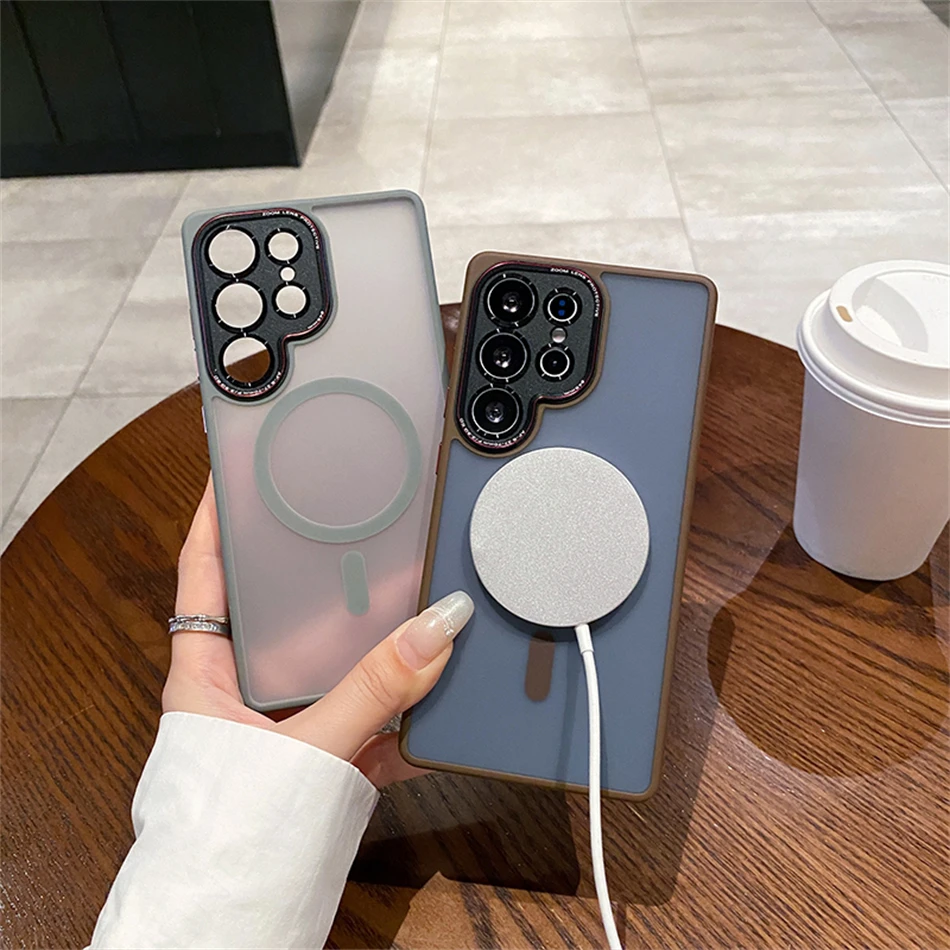 หรูหราสีฮิตเลนป้องกันแมทแม่เหล็กเกราะสำหรับซัมซุงกาแล็คซี่ S24 พลัส S23 S25 อัลตร้าสำหรับแม็กเซฟกันกระแทก