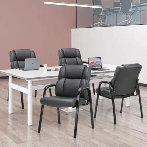 Leather Guest Chair with Padded Arm Rest for Reception Meeting Conference and Waiting Room Side Office Home Black 4 Pack