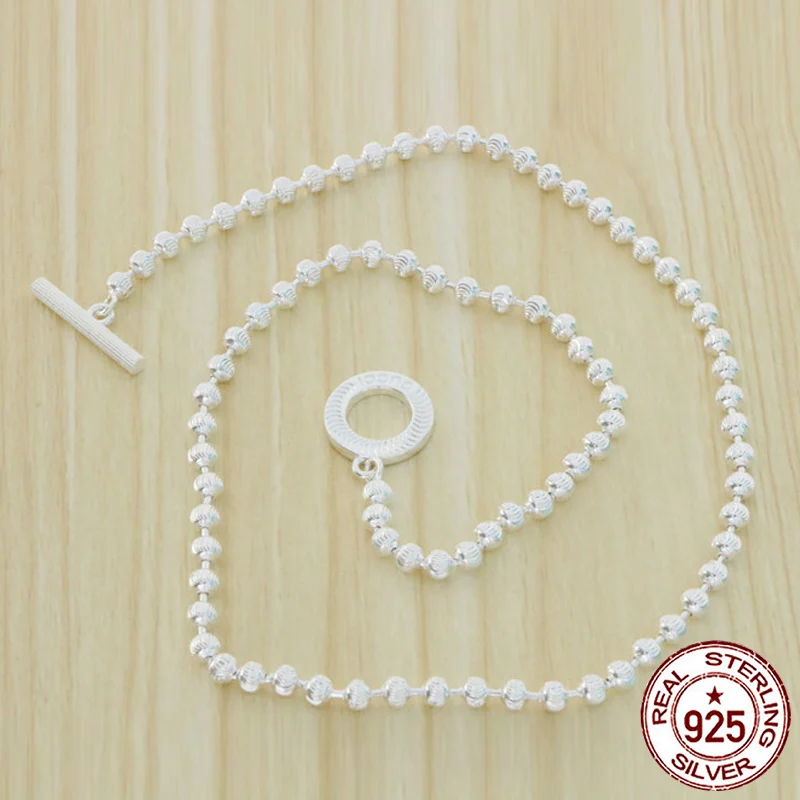 

S925 Sterling Silver Necklace Sweater Chain Vintage Round Beads Simple and Exquisite Versatile Fashion Jewelry Chain