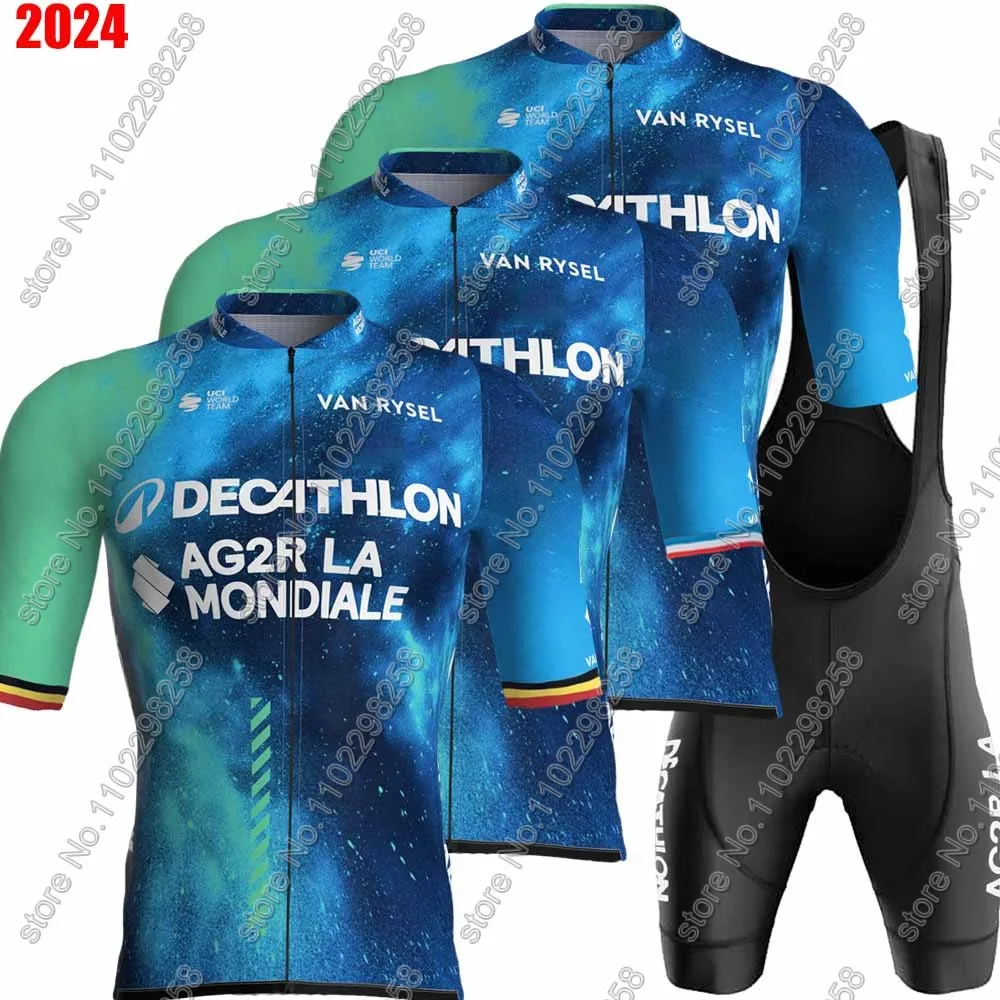 Ag2r ciclismo 2024 Jersey Set Mens Blue France Tour manica corta belgio abbigliamento bici da strada camicia Suit bicicletta bavaglino pantaloncini Maillot