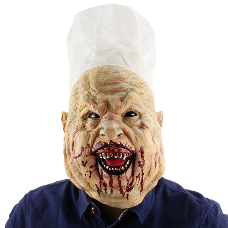 

Halloween Chef Cosplay Costume Adult Dress Up Hood Scary Butcher Latex Mask Carnival Party Rubber