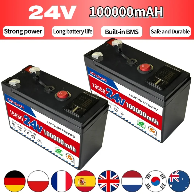

New 4000+ Cycles 24V 100AH LiFePO4 Rechargeable Battery 25V for RV EV Camping Solar Batteries Pack with Electric quantity lamp