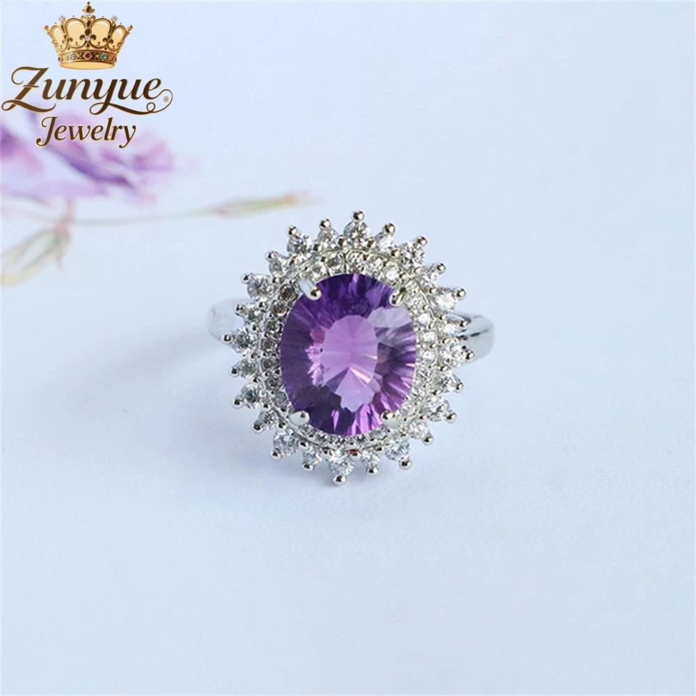 

Natural Amethyst Starburst Diamond Hollowed-Out Ring Luxury Quality Fashion Fine Jewelry Exquisite Elegant Popular Charms Young