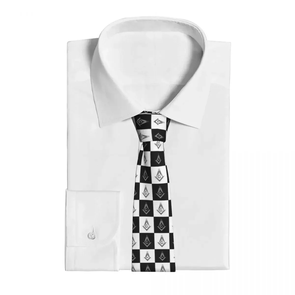 Freemason Checkered Pattern Necktie 8 cm Masonic Mason Men  Shirt Accessories Cravat Wedding  Cosplay Props