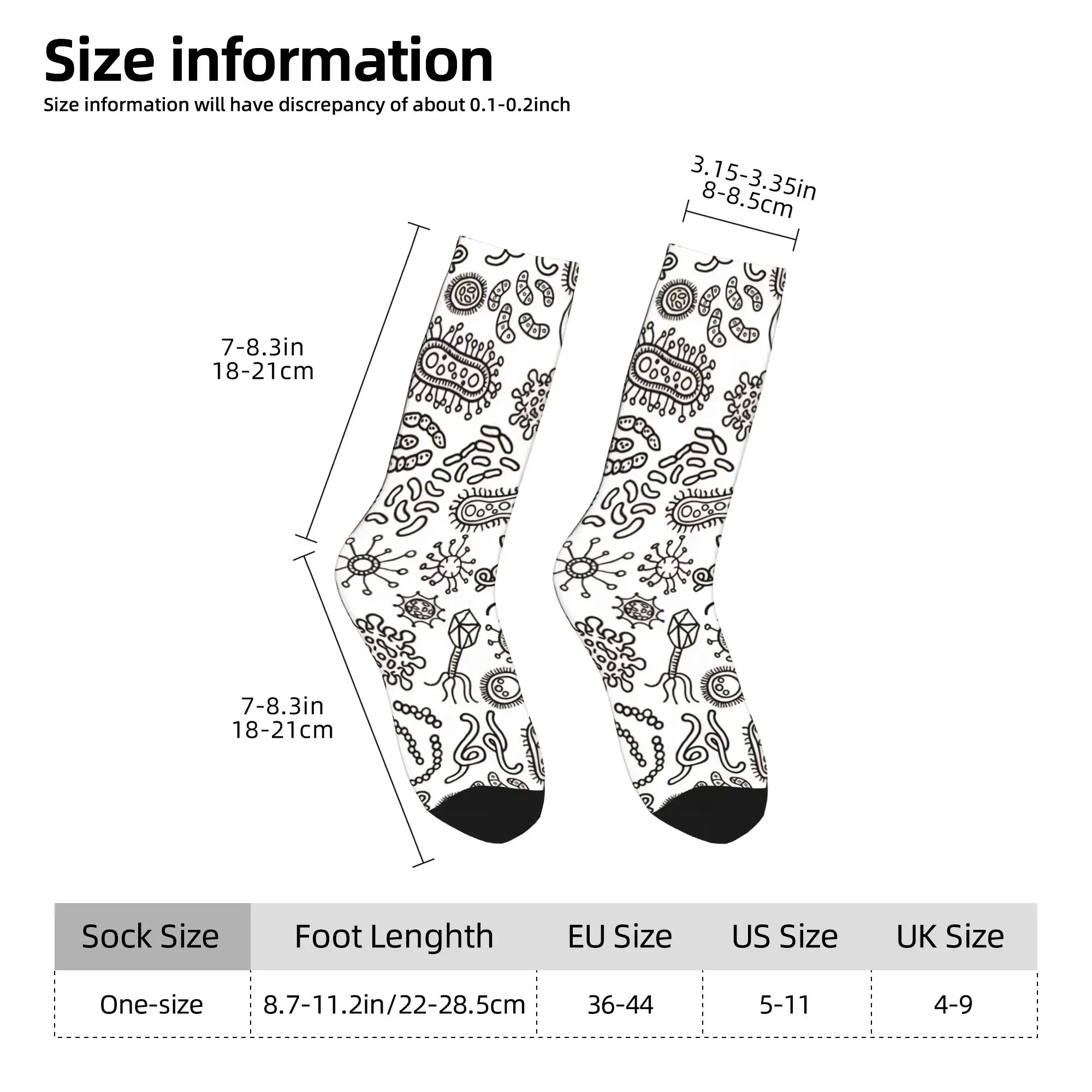Vírus e bactérias microbios meias padrão moda meias inverno antiderrapante meias casal ciclismo médio macio meias